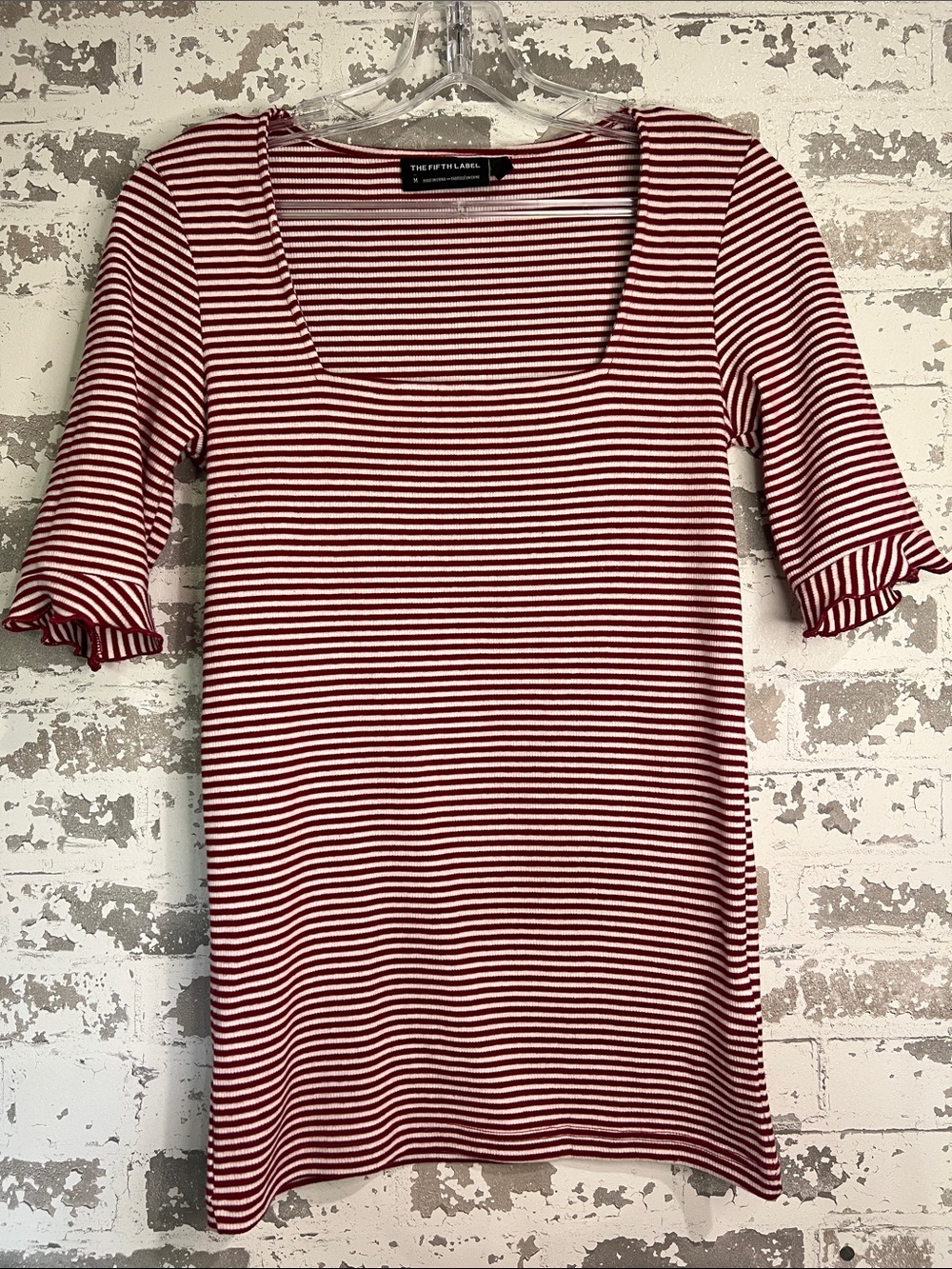 The Fifth Label maroon and White Striped Knit Top
